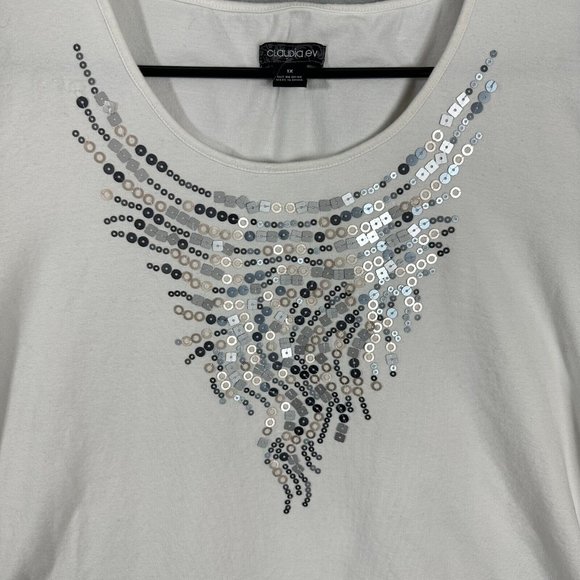 Claudia EV Womens Pullover Top Short Sleeve Blouse Round Neck White Plus Size 1X - Picture 4 of 10